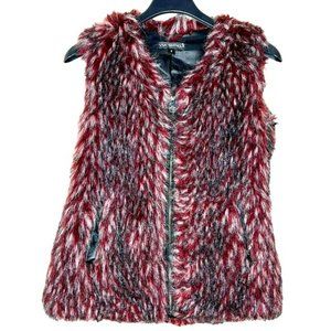 Via Spiga Women's Red Faux Fur Vest Full Zip Pockets Excellent Condition Size S